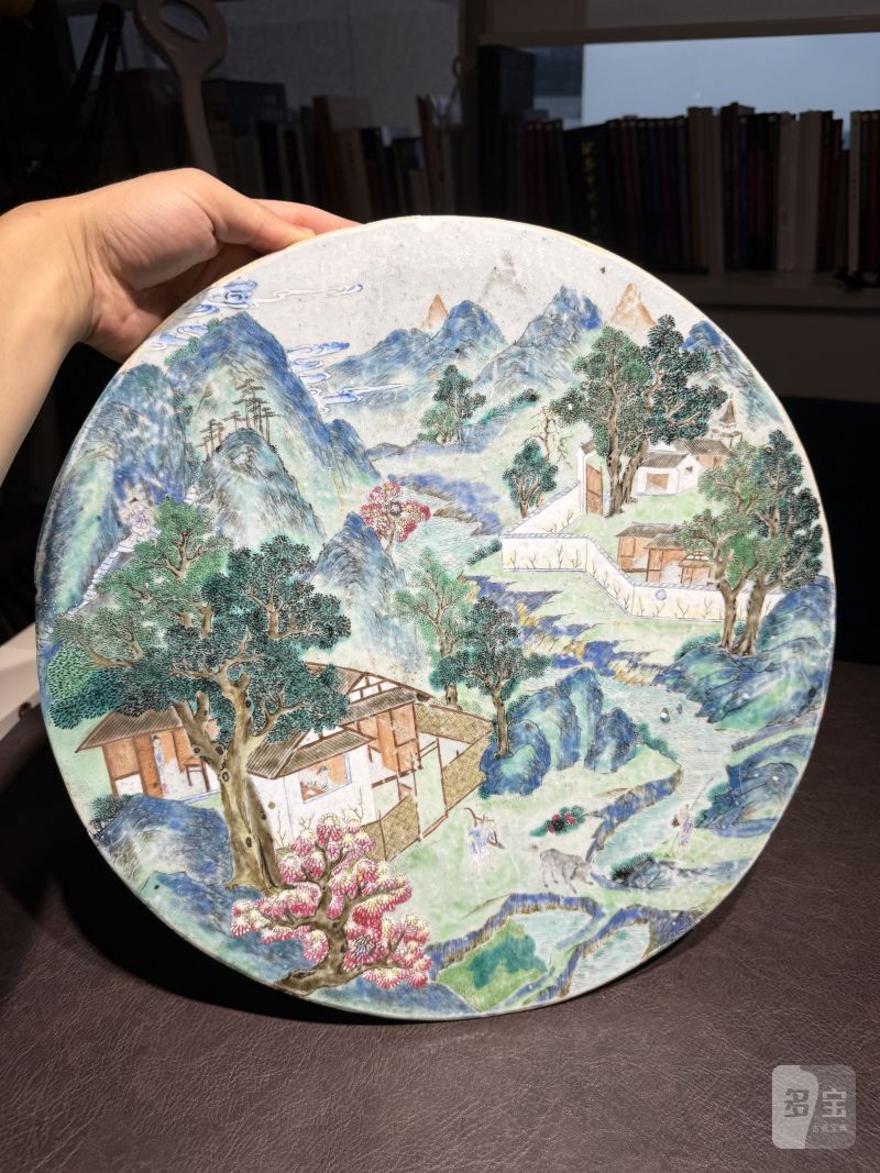 清乾隆 粉彩“渔樵耕读”图圆形瓷板 - 图13